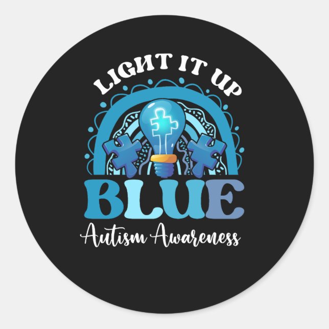 Pegatina Redonda Iluminarlo Azul Autismo Conciencia Mes Arcoiris Pu (Anverso)