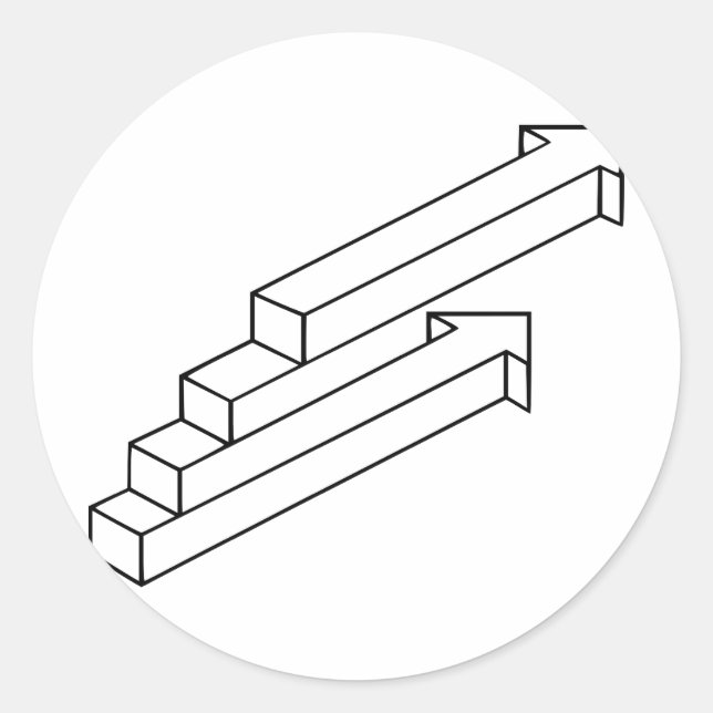 Pegatina Redonda Ilusión óptica de flecha o escalera (Anverso)