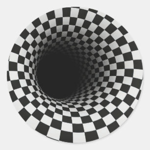 Pegatina Redonda Ilusión óptica de túnel en blanco y negro