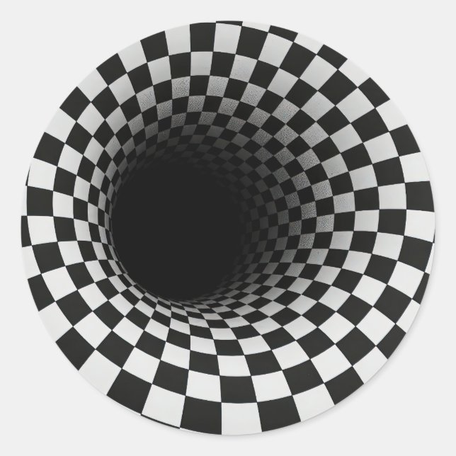 Pegatina Redonda Ilusión óptica de túnel en blanco y negro (Anverso)