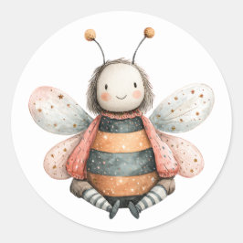 Pegatina Redonda Ilustracion acuático Cute Bumble Bee Pastel