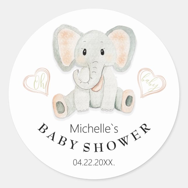 Pegatina Redonda Ilustracion acuático de elefante de primavera cúrc (Anverso)