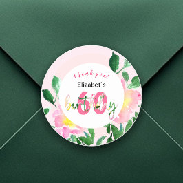 Pegatina Redonda Ilustracion acuático exótico floral rosado de vera