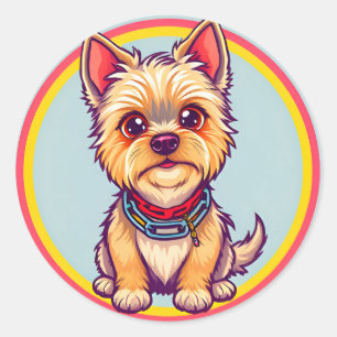 Pegatina Redonda Ilustración adorable de perro de dibujos animados
