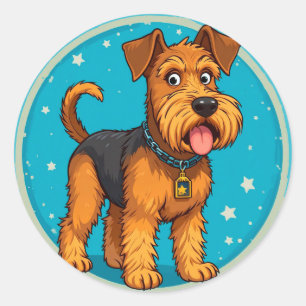 Pegatina Redonda Ilustración Adorable de Perro de Dibujos Animados