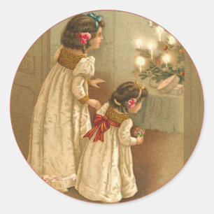 Pegatina Redonda Ilustracion adorable del Victorian de dos chicas