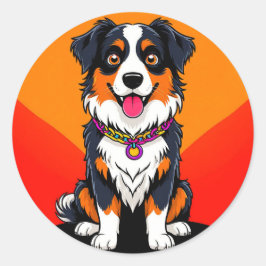 Pegatina Redonda Ilustración alegre de perro de dibujos animados