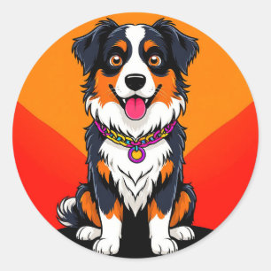 Pegatina Redonda Ilustración alegre de perro de dibujos animados