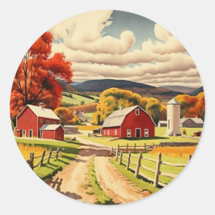 Pegatina Redonda Ilustracion Autumn Homestead