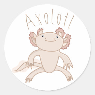 Pegatina Redonda Ilustracion Axolotl Digital, animal mate