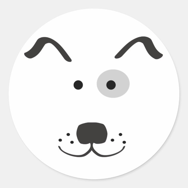 Pegatina Redonda Ilustracion Cartoon Dog Face (Anverso)