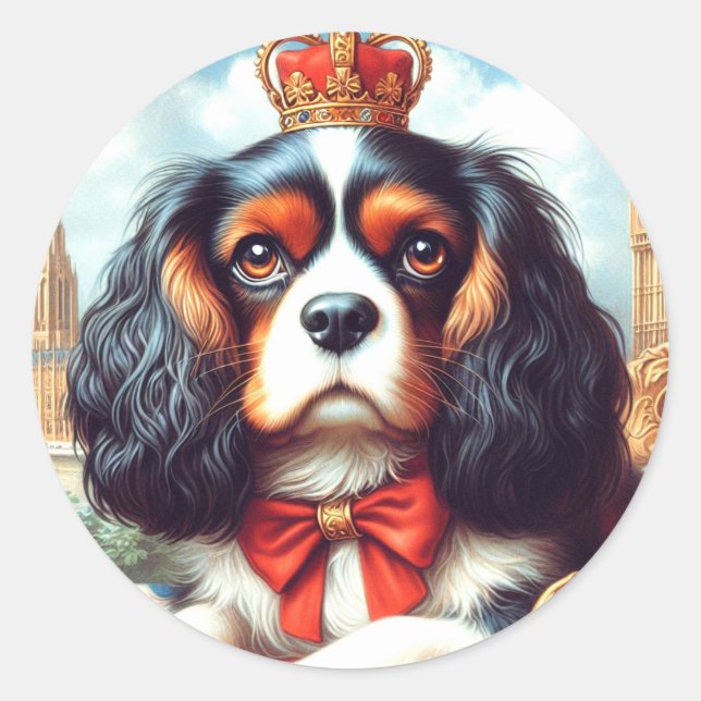 Pegatina Redonda Ilustracion Cavalier King Charles Spaniel (Anverso)