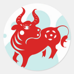 PEGATINA REDONDA ILUSTRACION CHINO ZODIAC OX PAPERCUT
