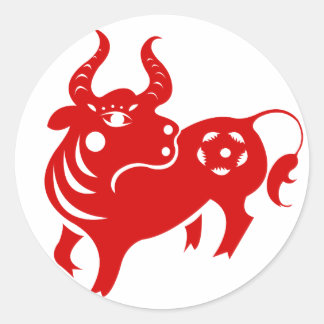 PEGATINA REDONDA ILUSTRACION CHINO ZODIAC OX PAPERCUT