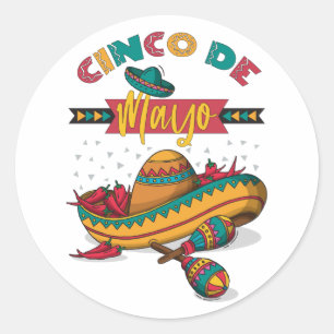 Pegatina Redonda Ilustracion Cinco De Mayo, 1/2