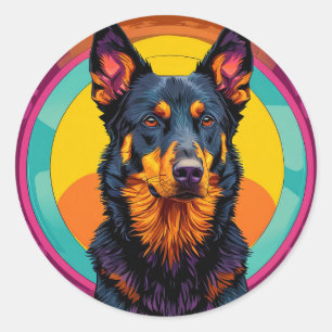 Pegatina Redonda Ilustración colorida de perro Beauceron
