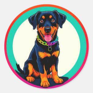 Pegatina Redonda Ilustración Colorida de Rottweiler