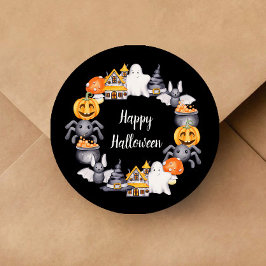 Pegatina Redonda Ilustracion Cute Black Happy Halloween