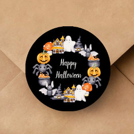 Pegatina Redonda Ilustracion Cute Black Happy Halloween