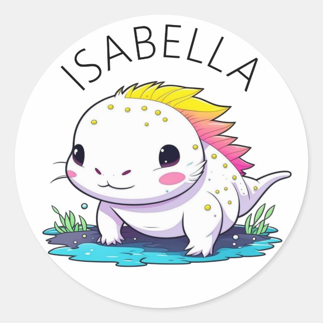 Pegatina Redonda Ilustracion Cute Kawaii Axolotl personalizado (Anverso)