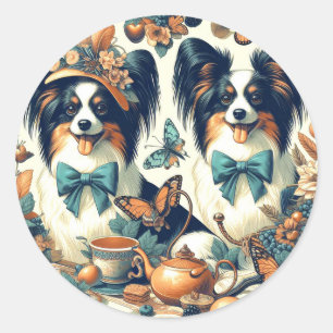Pegatina Redonda Ilustracion Cute Papillon Dog