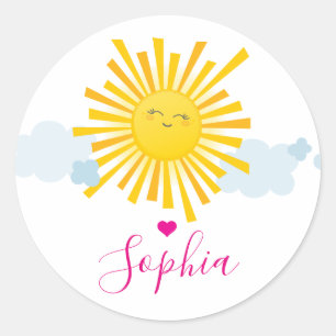 Pegatina Redonda ILUSTRACION CUTE SMILING SUN SUNSHINE Kawaii