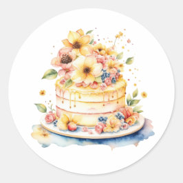 Pegatina Redonda Ilustracion de acuarela de cumpleaños o Boda