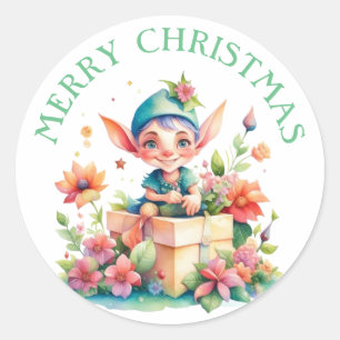 Pegatina Redonda Ilustracion de acuarela de Feliz Navidad