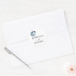 Pegatina Redonda Ilustración de Acuarela Rústica Bouquet Floral Azu