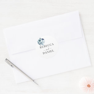 Pegatina Redonda Ilustración de Acuarela Rústica Ramo Floral Azul