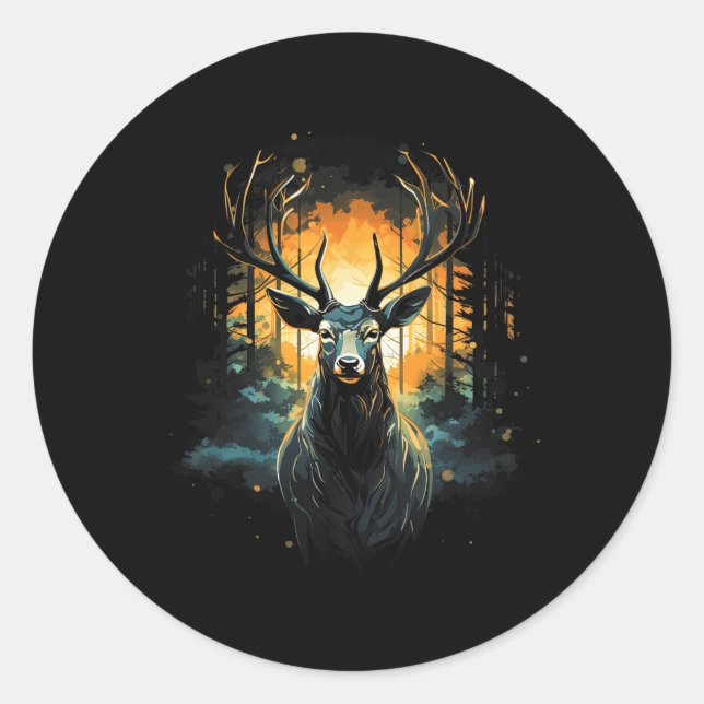 Pegatina Redonda Ilustracion de animales salvajes de los ciervos fo (Anverso)