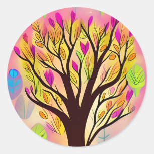 Pegatina Redonda Ilustracion de árbol colorido de bonito