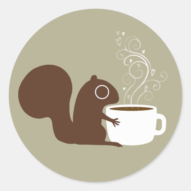 Pegatina Redonda Ilustracion de arte animal Squirrel Coffee Lover (Anverso)