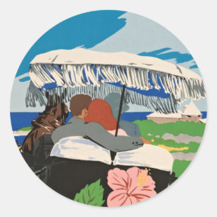 Pegatina Redonda Ilustración de arte de viajes en las Bermudas anti