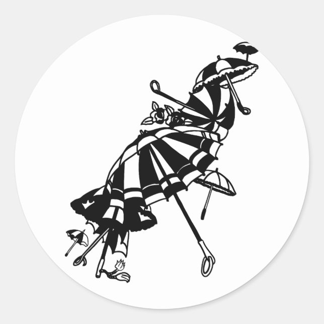 Pegatina Redonda ilustracion de arte Umbrellas Ink de Sombrillas Vo (Anverso)