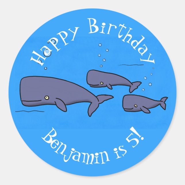 Pegatina Redonda Ilustracion de ballenas personalizados migratorias (Anverso)