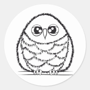 Pegatina Redonda Ilustración de búho en blanco y negro