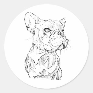 Pegatina Redonda Ilustración de Bulldog Francés, Personalizada
