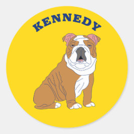 Pegatina Redonda Ilustracion de Bulldog inglés personalizado