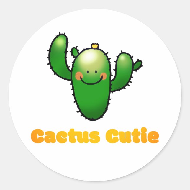 Pegatina Redonda Ilustración de cactus sonriente lindo (Anverso)