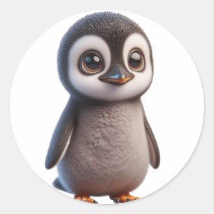 Pegatina Redonda Ilustracion de caracteres pingüinos adorables - En