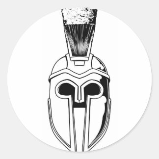 Pegatina Redonda Ilustracion de casco espartano monocromo
