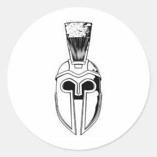 Pegatina Redonda Ilustracion de casco espartano monocromo