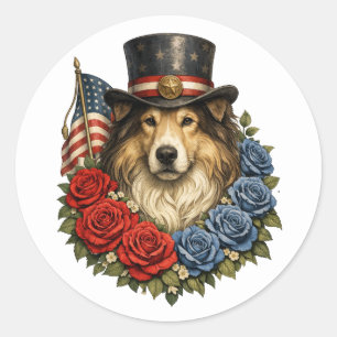 Pegatina Redonda Ilustración de Collie de la Libertad
