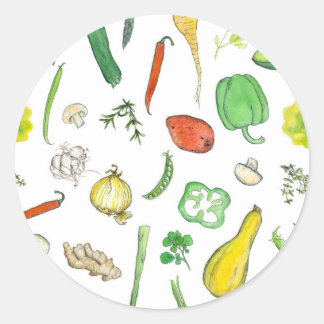 Pegatina Redonda Ilustracion de color de agua vegetal Peppers