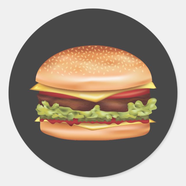 Pegatina Redonda Ilustración de comida rápida de hamburguesa (Anverso)