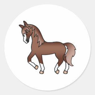 Pegatina Redonda Ilustración de dibujos animados de caballo al trot