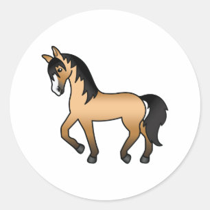Pegatina Redonda Ilustración de dibujos animados de caballo trotón