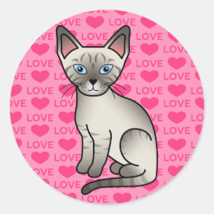 Pegatina Redonda Ilustración de dibujos animados de gato siamés de 