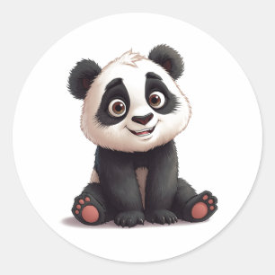 Pegatina Redonda Ilustración de dibujos animados de oso panda senta